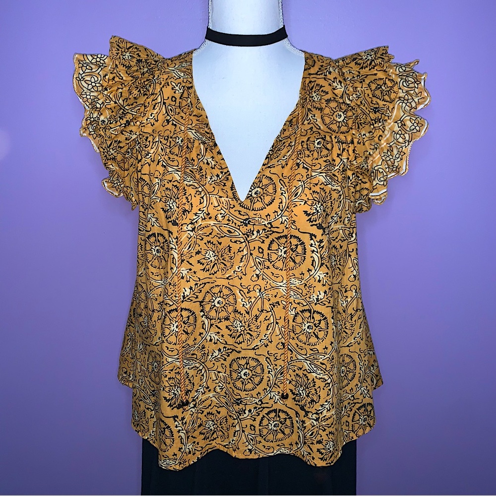 NWT House of Harlow Mustard Boho Blouse